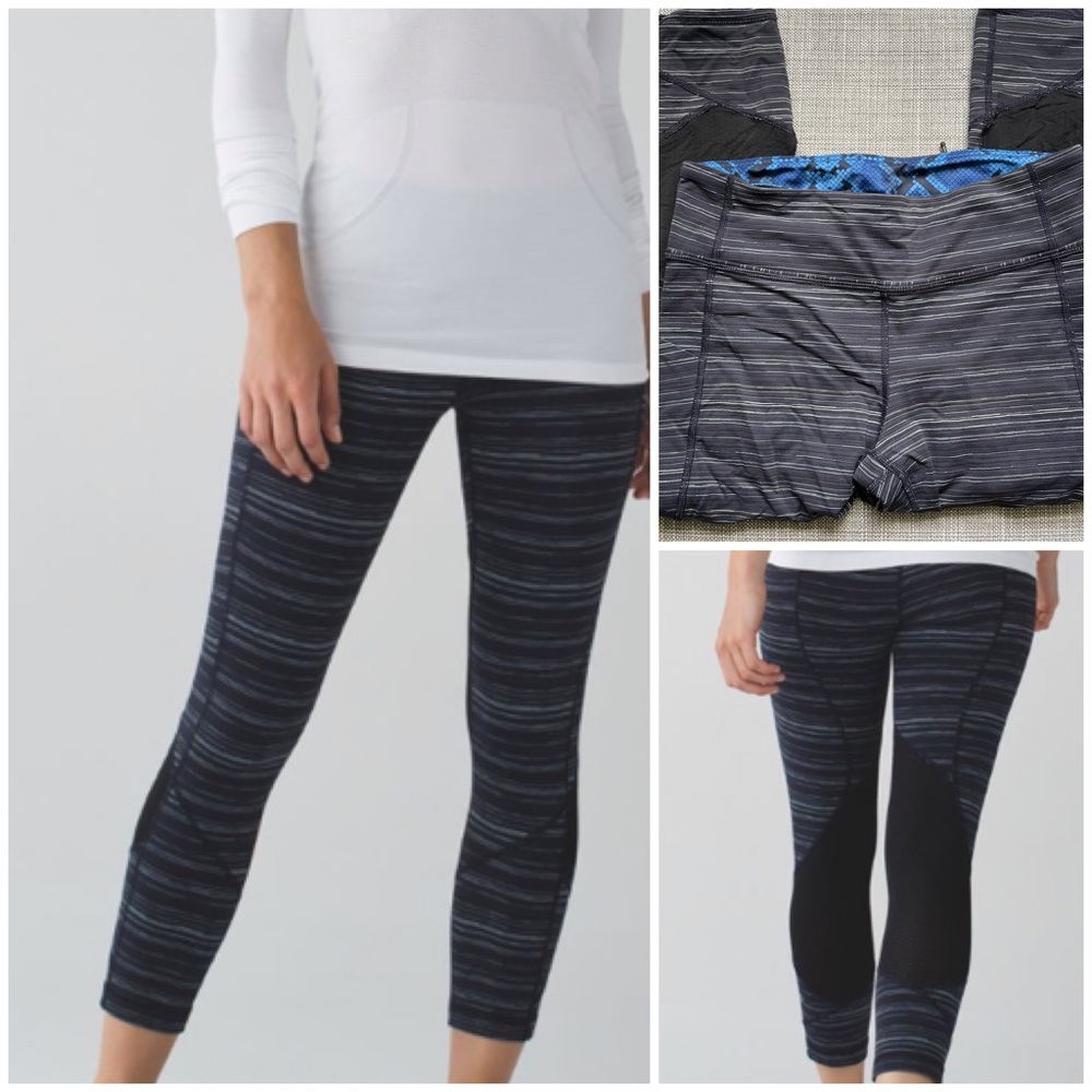 • EUC Lululemon Pace Rival Crop *22" Cyber Stripe Naval Blue Black / Black 8